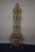 COALBROOKDALE, A WHITE PAINTED CAST IRON CORNER HALL STAND, with ten arms, spiral uprights, leaf and