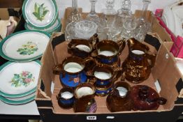 TWO BOXES AND LOOSE CERAMICS AND GLASS to include a vintage hand painted dessert set comprising
