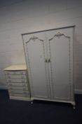 A CREAM PAINTED FRENCH DOUBLE DOOR WARDROBE, width 118cm x depth 60cm x height 193cm, along with a
