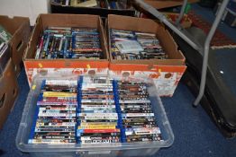 THREE BOXES OF DVDS AND BLU-RAY, approximately one hundred and forty titles of various style