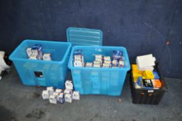 THREE BOXES CONTAINING NEW SCREWS, STAPLES AND BRAD NAILS (see pics for sizes)