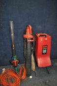 A POWER DEVIL GARDEN SHREDDER, a Valex Mistral garden blower (hessian sack as collection bag) and