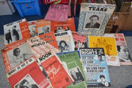 THREE BOXES OF BOOKS AND SHEET MUSIC comprising a box of art books to include Picasso, David