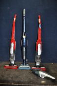 FOUR CORDLESS VACUUM CLEANERS comprising of a Hoover UNP20 with charger (PAT pass and working),