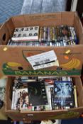 THREE BOXES OF DVDS, approximately one hundred and fifty titles, to include romance, action,