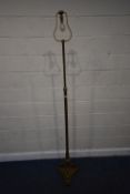 A BRASS TELESCOPIC STANDARD LAMP, the Corinthian style pillar with acanthus leaf details to the