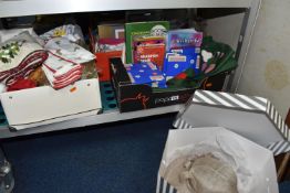 THREE BOXES AND LOOSE MISCELLANEOUS ITEMS to include a group of card game equipment items to include