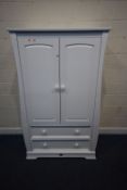 A WHITE BOORI DOUBLE DOOR WARDROBE, with two drawers, width 109cm x depth 49cm x height 181cm,