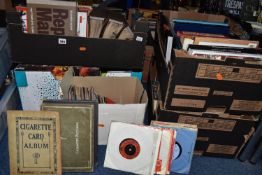 FIVE BOXES OF BOOKS AND RECORDS to include a large quantity of assorted genres, woodworking,