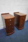 A PAIR OF OPPOSING VICTORIAN STYLE WALNUT BEDSIDE CABINETS, with single door cabinets that act like