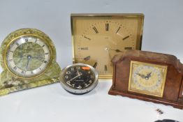 A GROUP OF CLOCKS, to include a marble cased Elliott mantel clock, an Elliott Midland Goldsmiths