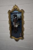 A PEERART GILT RESIN WALL MIRROR, with foliate and scrolled designs, width 52cm x height 119cm,