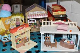 FIVE SYLVANIAN FAMILY PLAY SETS comprising 'J Sainsbury,' 'Creamy Gelato Shop,' 'Ice Cream Shop,' '