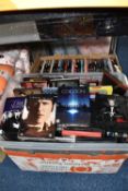 THREE BOXES OF DVDS AND BLU-RAY, approximately one hundred and fifty titles of various films such