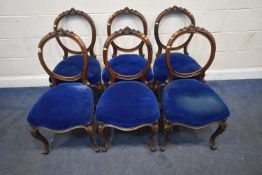 HEWETSON AND MILNER, A SET OF SIX 19TH CENTURY WALNUT BALLOON BACK CHAIRS, the serpentine fronted