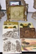A GROUP OF VINTAGE FIREPLACE TILES, to include two Victorian Minton tiles featuring 'Cardinal