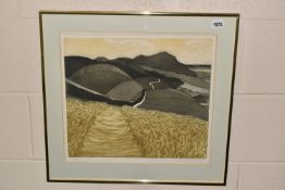 JOHN BRUNSDON (BRITISH 1933-2014) 'HOME BOTTOM', an etching with colours depicting a landscape,