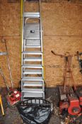 THREE ALUMINIUM STEP LADDERS AND TWO HANGING BASKETS including one Youngman step ladder