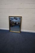 A MODERN GILT WOOD RECTANGULAR BEVELLED EDGE WALL MIRROR, 113cm x 88cm, condition report: general
