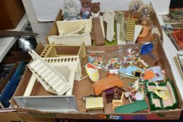 TWO BOXES OF SYLVANIAN FAMILIES FIGURES AND ACCESSORIES, to include two storyteller toys, battery