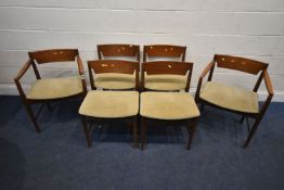 POSSIBLY WHITE AND NEWTON, A SET OF SIX MID-CENTURY TEAK DINING CHAIRS, including two carvers,