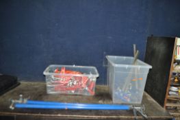 TWO BOXES CONTAINING CLAMPS including two plasterboard ceiling clamps, a quantity of Solo clamps,