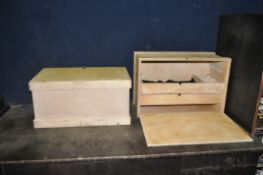 TWO MODERN PLYWOOD CARPENTERS TOOLBOX one with five internal drawer and Forstner bits, width 59cm