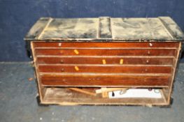 A WOODEN CARPENTERS TOOLCHEST with five drawers containing tools including Robert Sorby, John