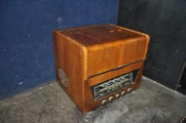 A 1940s G.MARCONI TRG39A TABLE TOP GRAMOPHONE with walnut cabinet (PAT fail due to uninsulated plug,