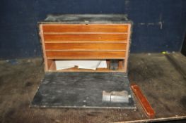 A PLYWOOD CARPENTERS TOOLCHEST containing tools including a Stanley No.92 plane, drills bits, a