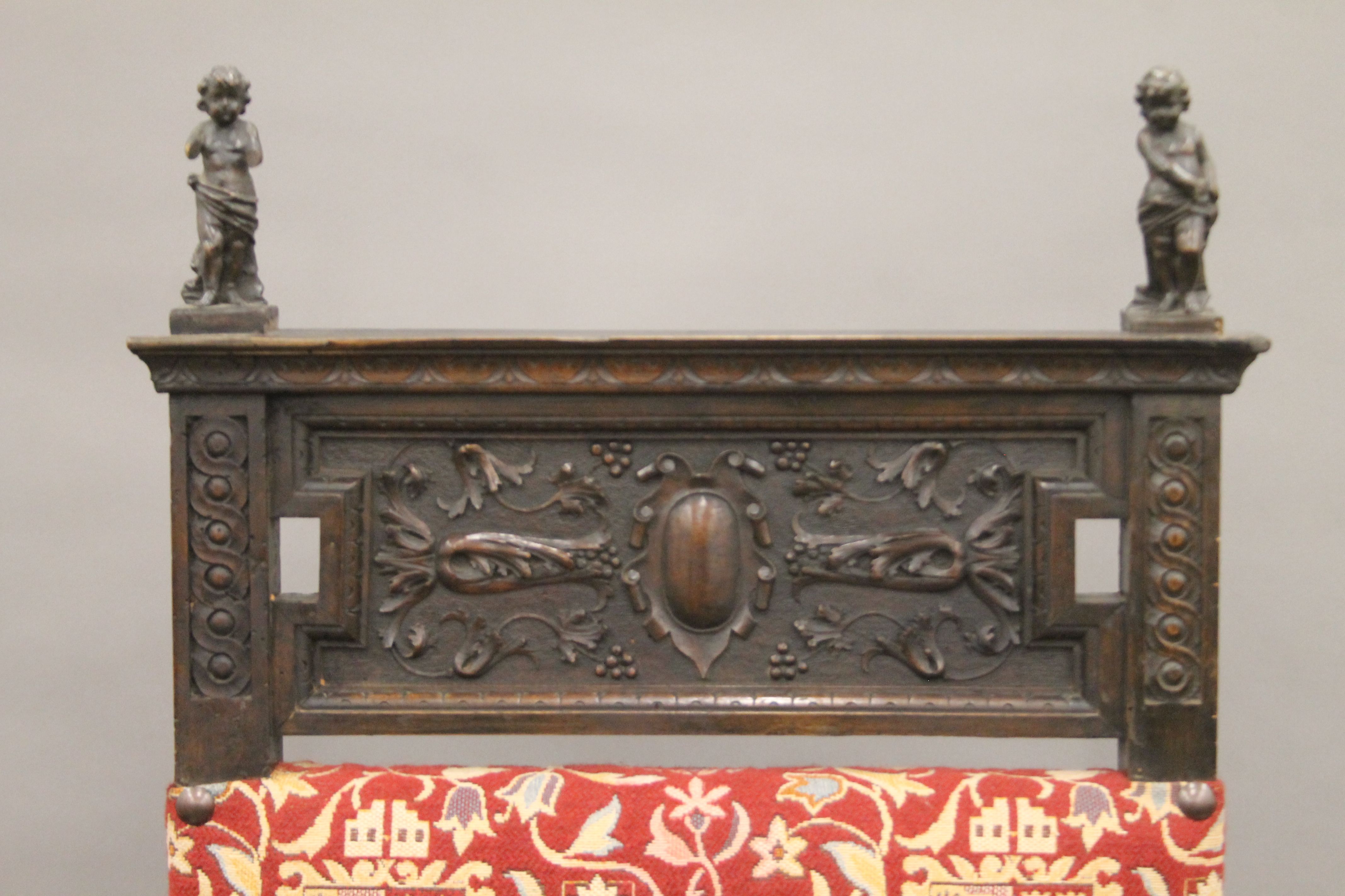 A 19th century carved walnut open armchair. 66 cm wide. - Image 3 of 13