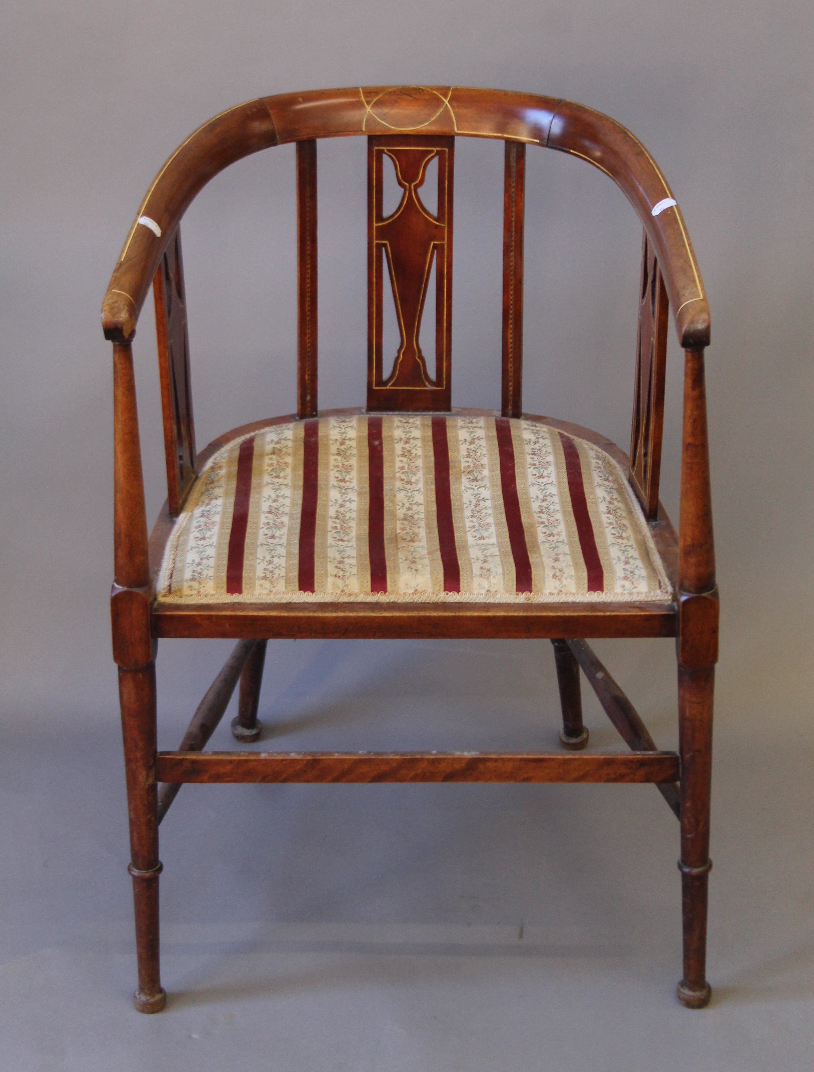 An Edwardian tub arm chair, a nursing chair and a folding chair. The former 51 cm wide. - Image 5 of 13