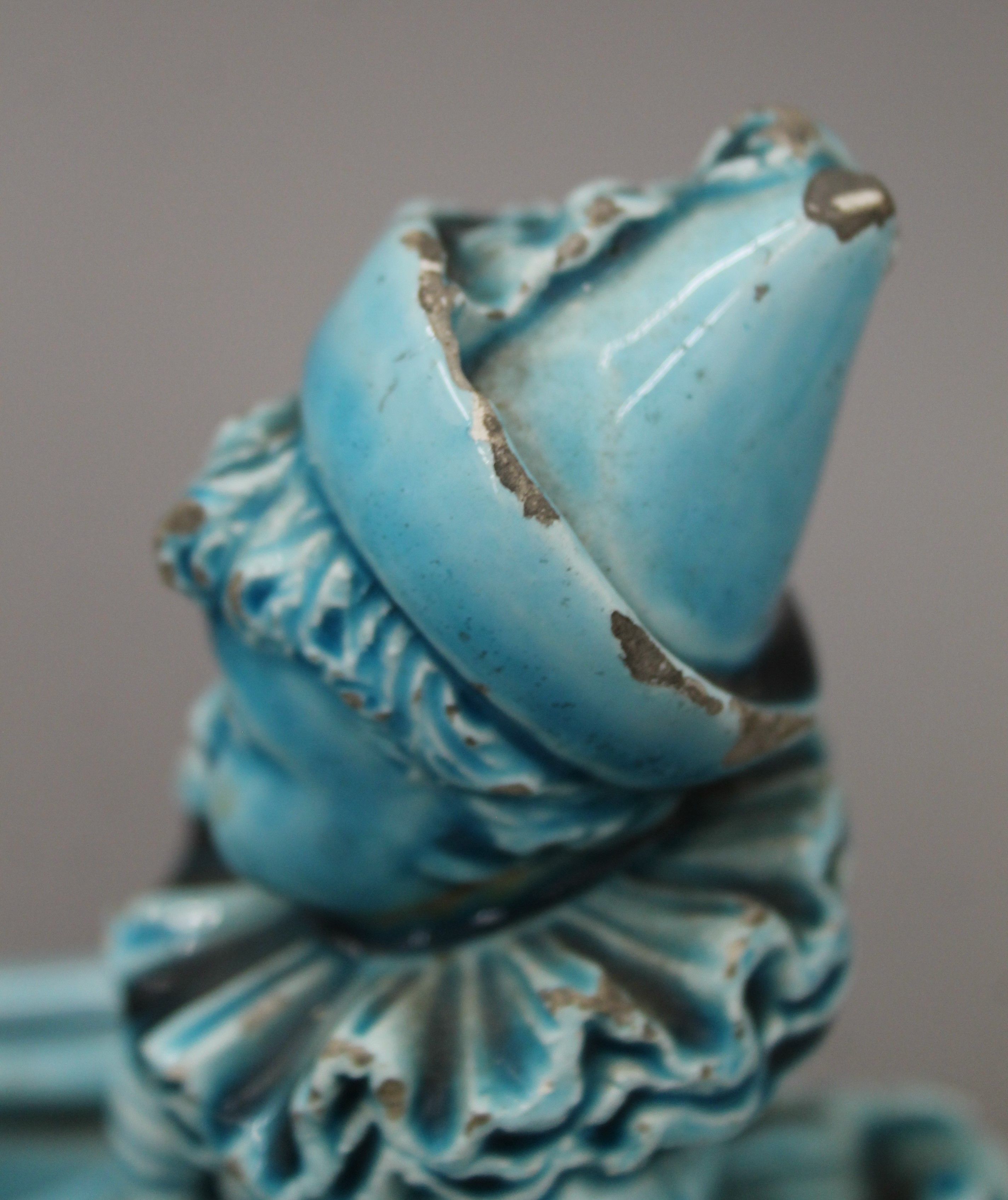 A 19th century blue ground pottery centrepiece formed as clowns in a boat. 31 cm long. - Image 7 of 8