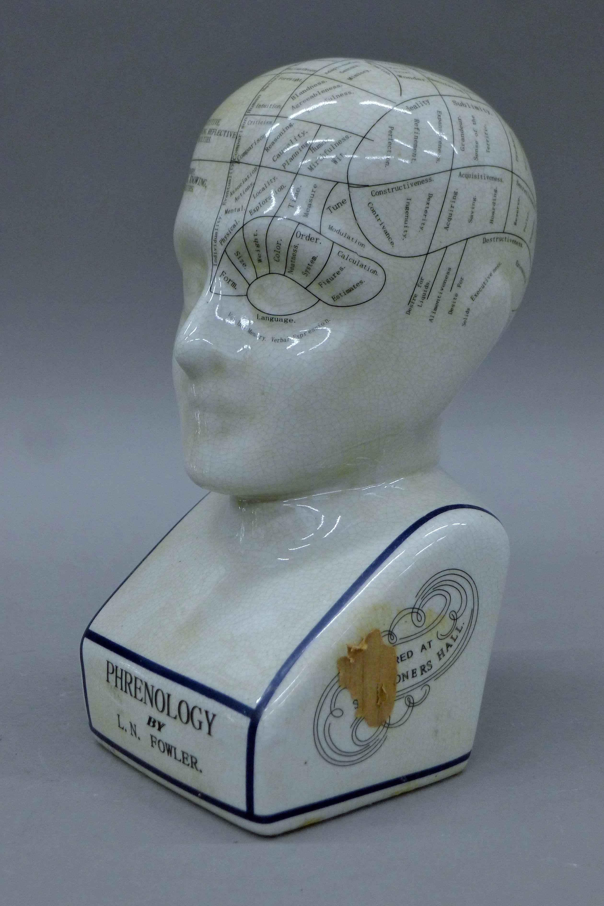 A porcelain phrenology head. 29 cm high. - Image 3 of 4