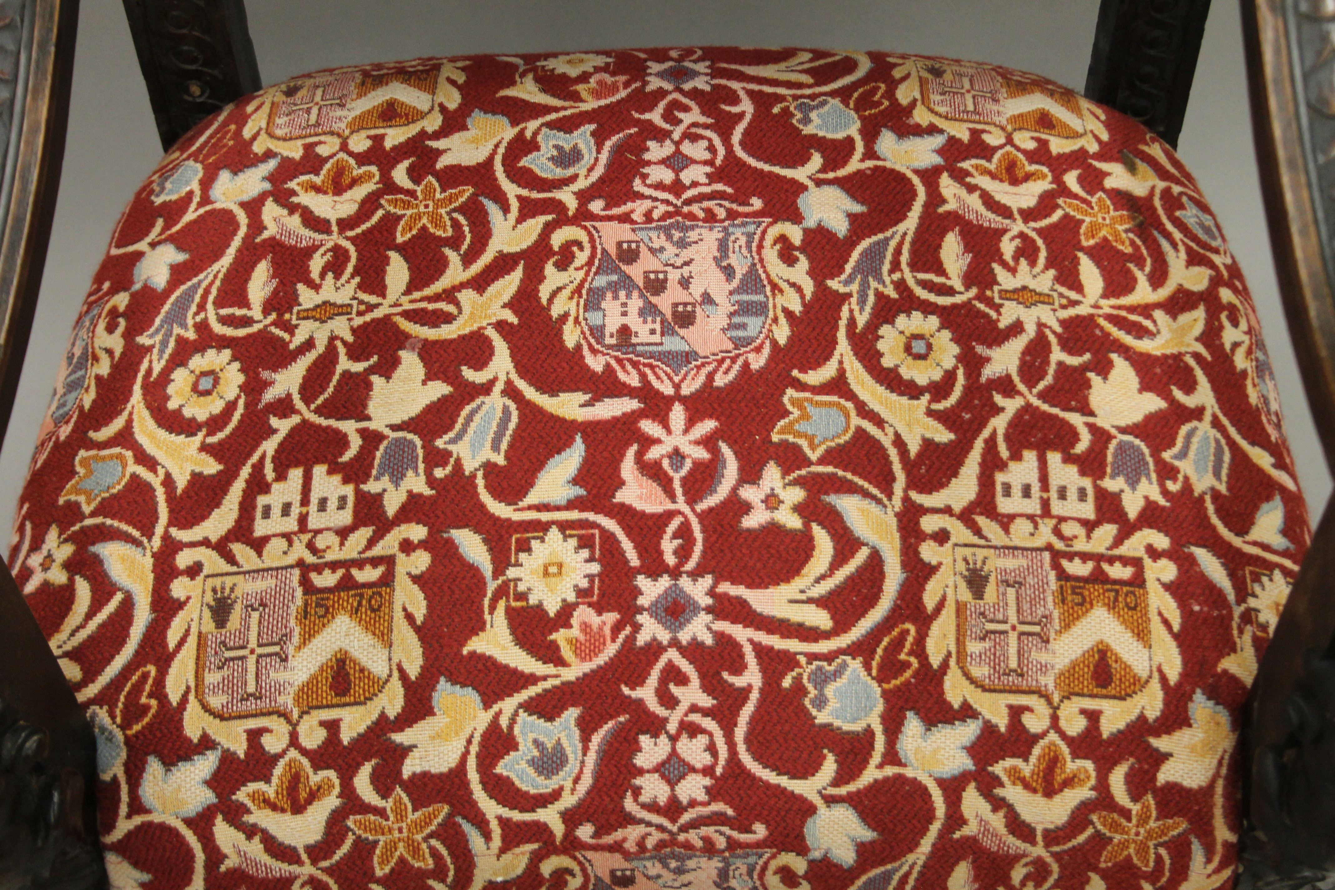 A 19th century carved walnut open armchair. 66 cm wide. - Image 8 of 13