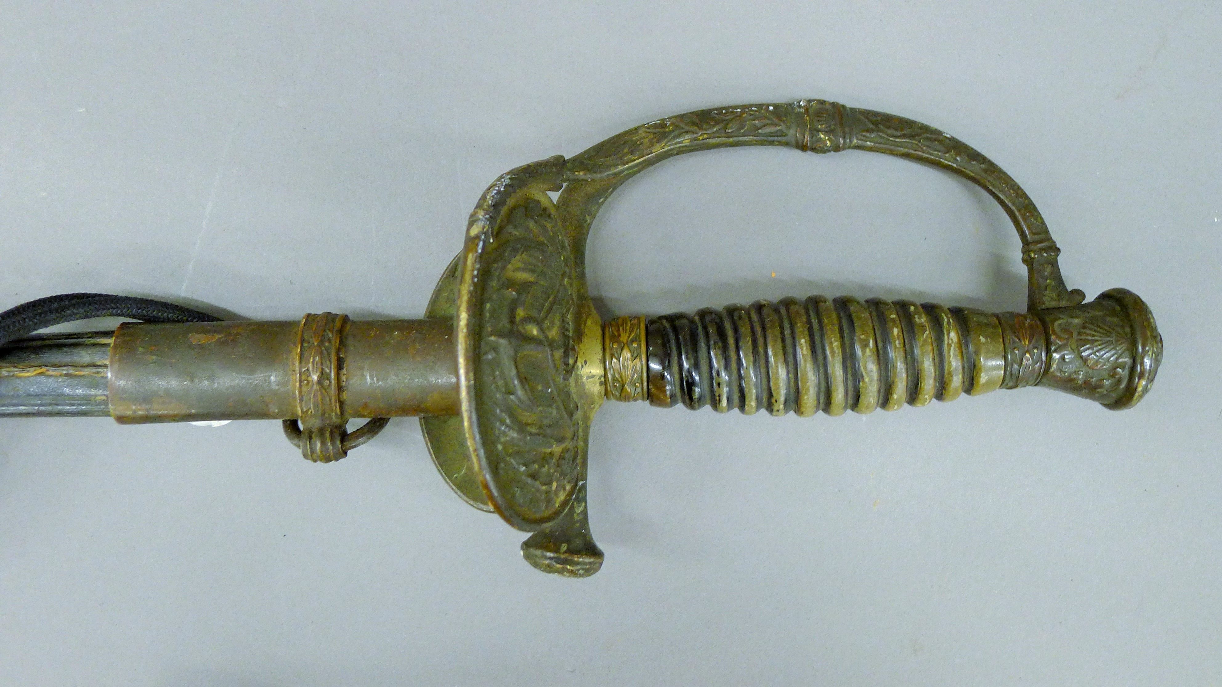 A 19th century French Naval officer's sword in scabbard. 94 cm long. - Image 3 of 5