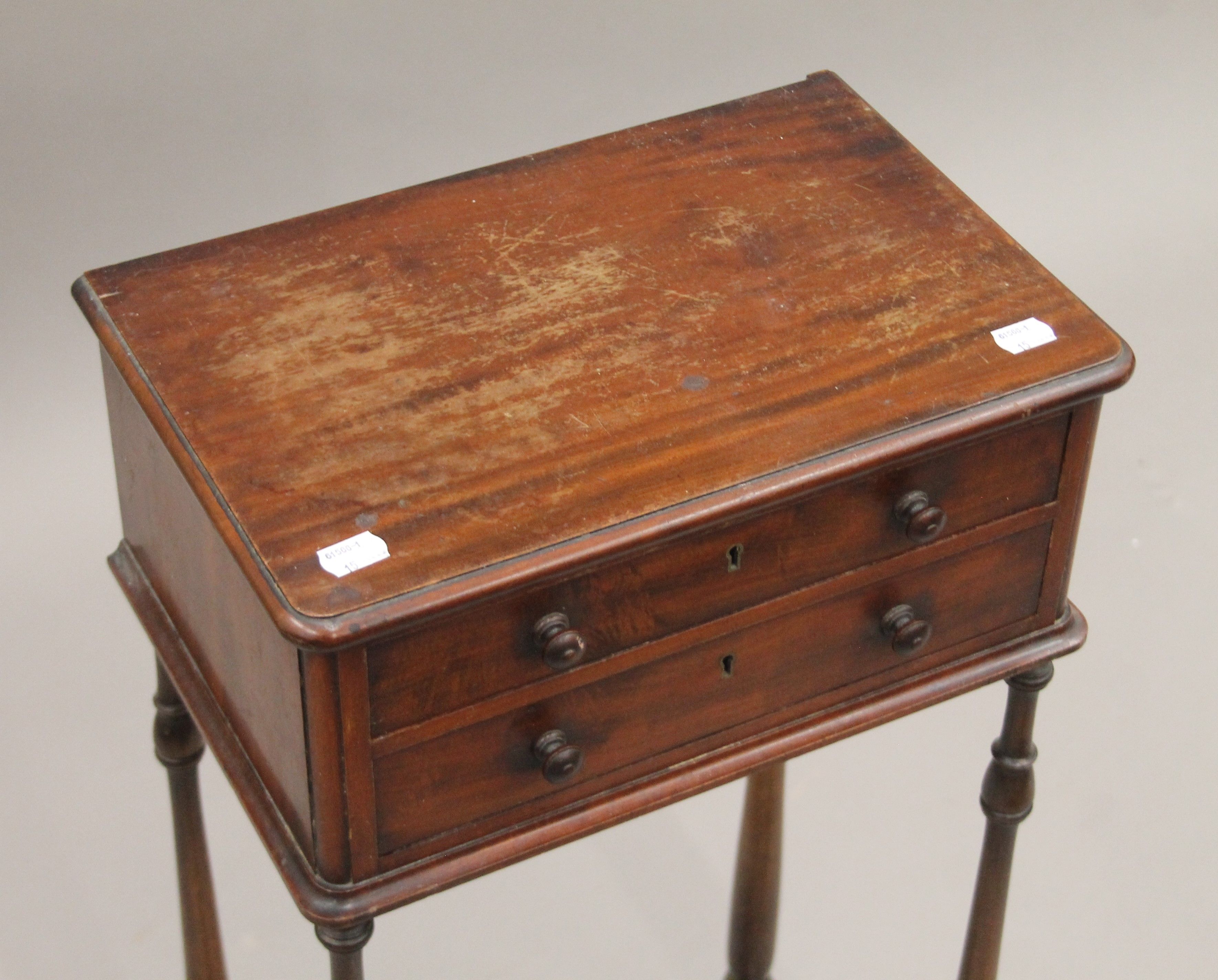 A Victorian mahogany two-drawer side table. 38 cm wide. - Image 3 of 5