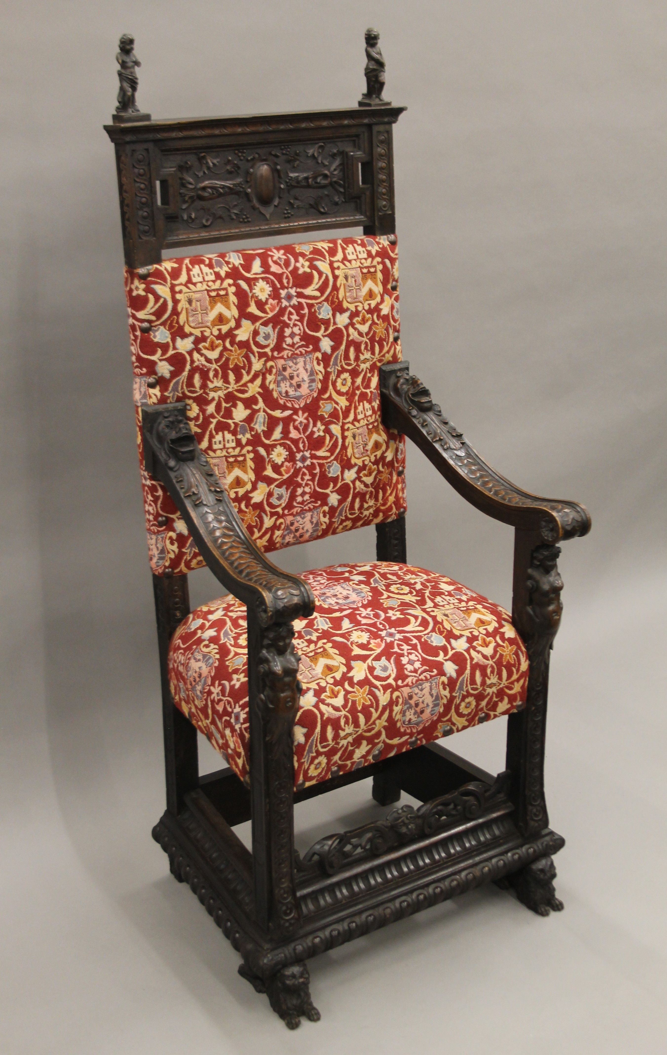 A 19th century carved walnut open armchair. 66 cm wide. - Image 6 of 13