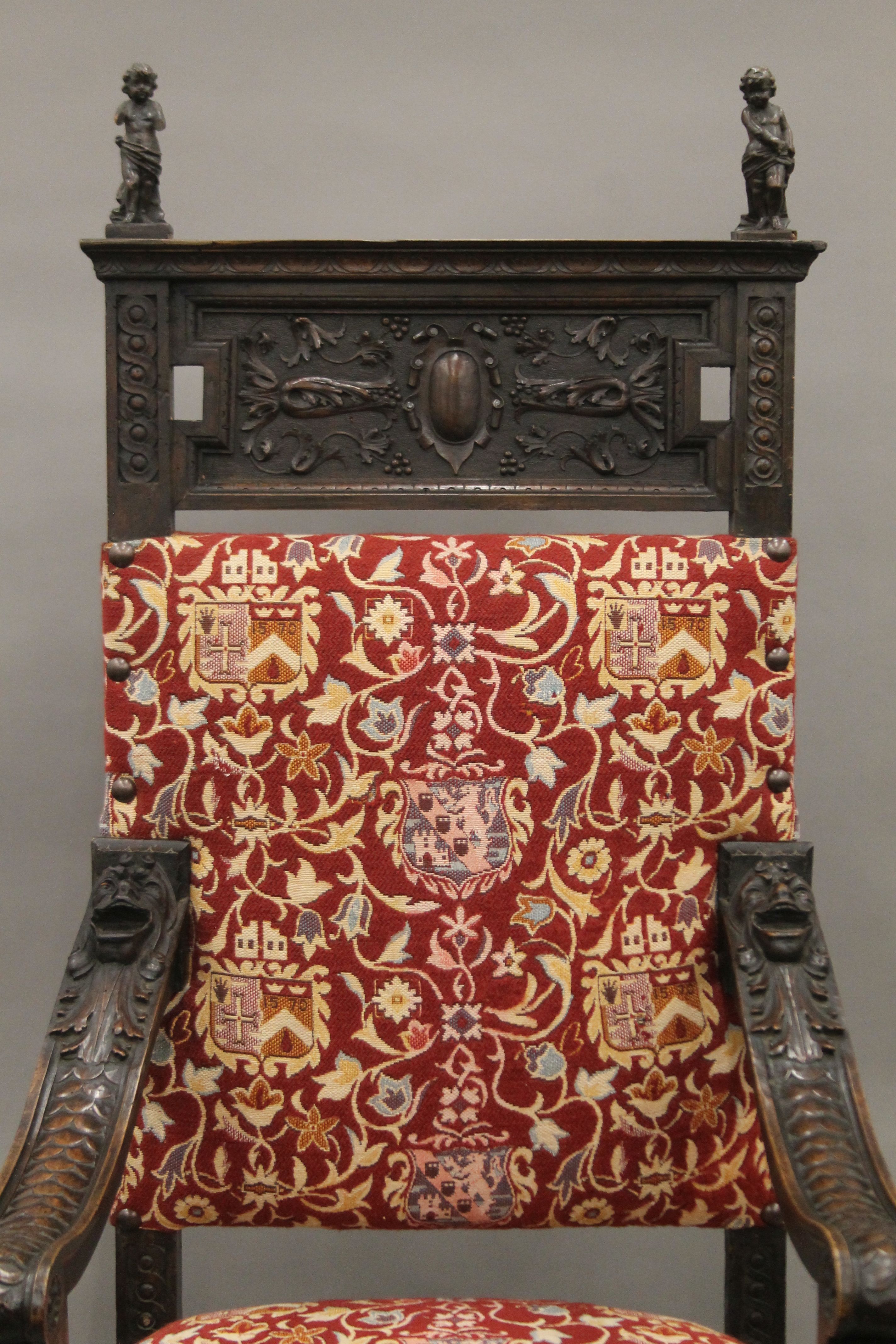 A 19th century carved walnut open armchair. 66 cm wide. - Image 2 of 13