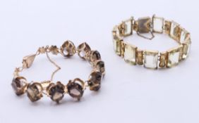 Two silver stone-set bracelets. Each 18 cm long, each approximately 1.5 cm high.