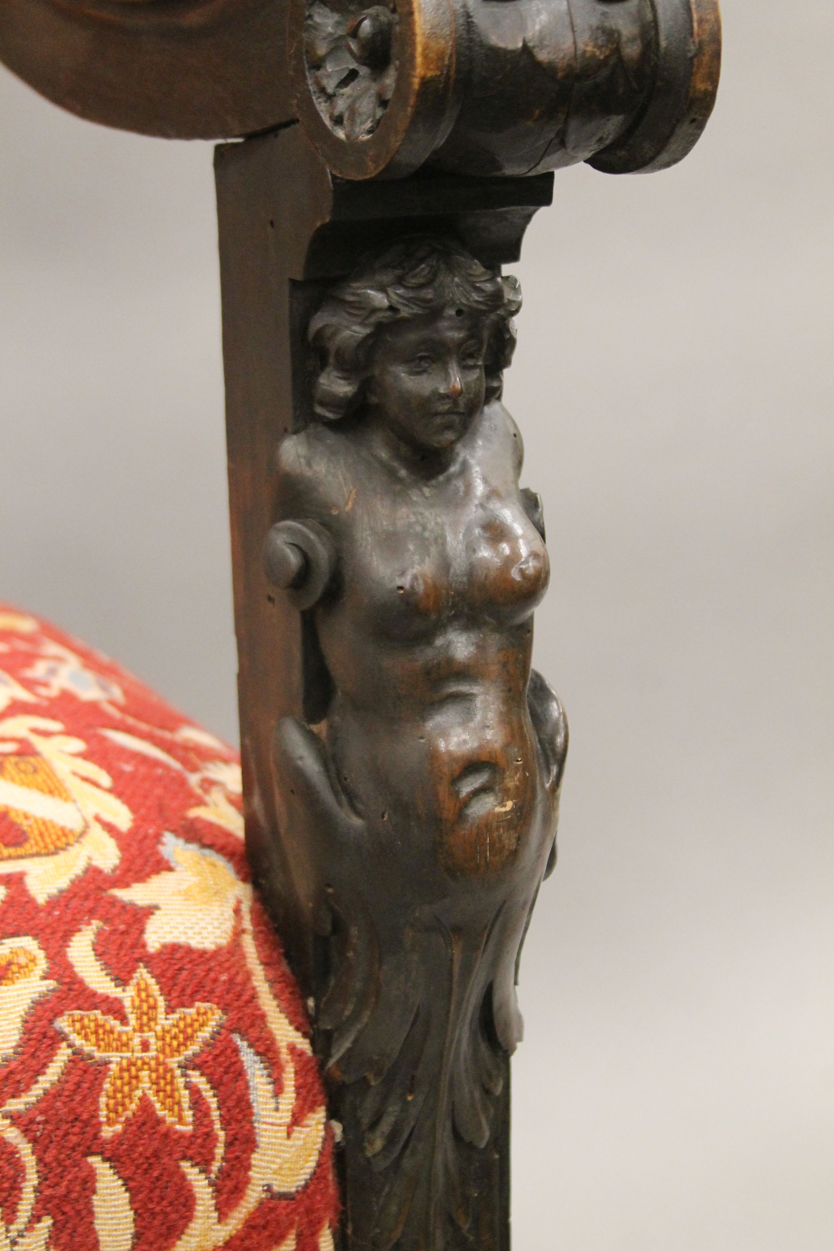 A 19th century carved walnut open armchair. 66 cm wide. - Image 12 of 13