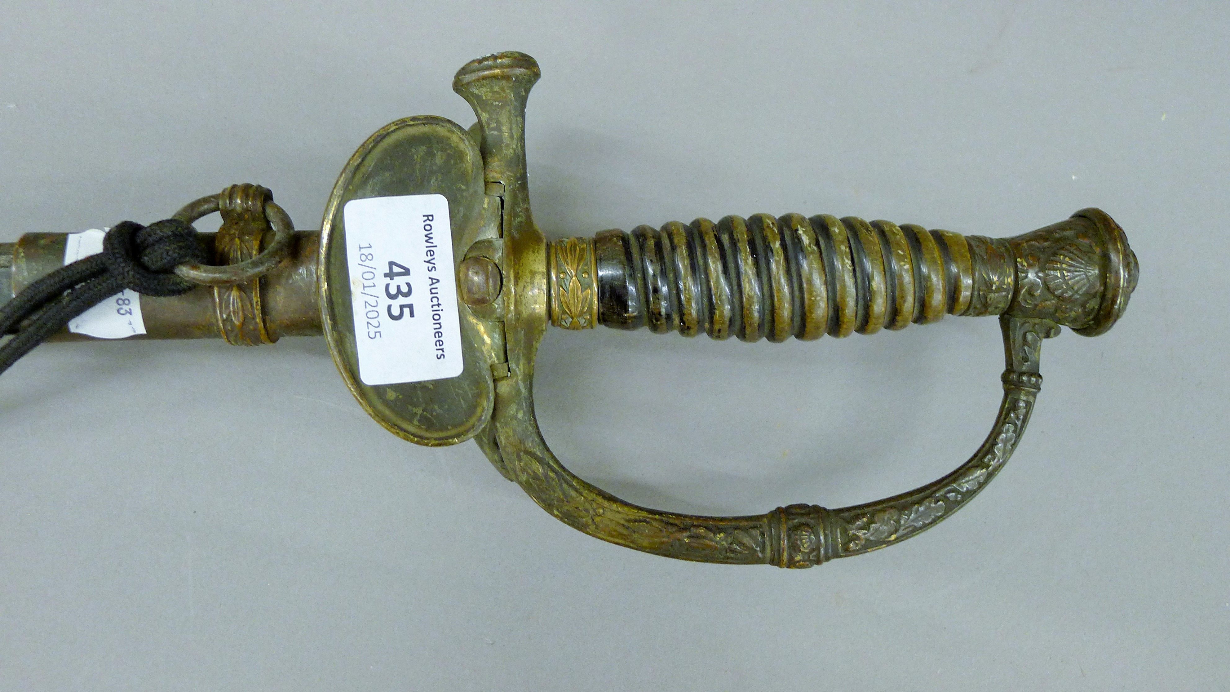 A 19th century French Naval officer's sword in scabbard. 94 cm long. - Image 2 of 5