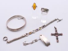 A quantity of 925 silver jewellery, to include a bangle, a multi-stone bracelet, two rings,