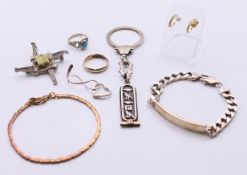A quantity of various silver and other jewellery. Identity bracelet 18 cm long.