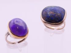 Two contemporary rings, one silver and azurmalachite, ring size K, the other silver,