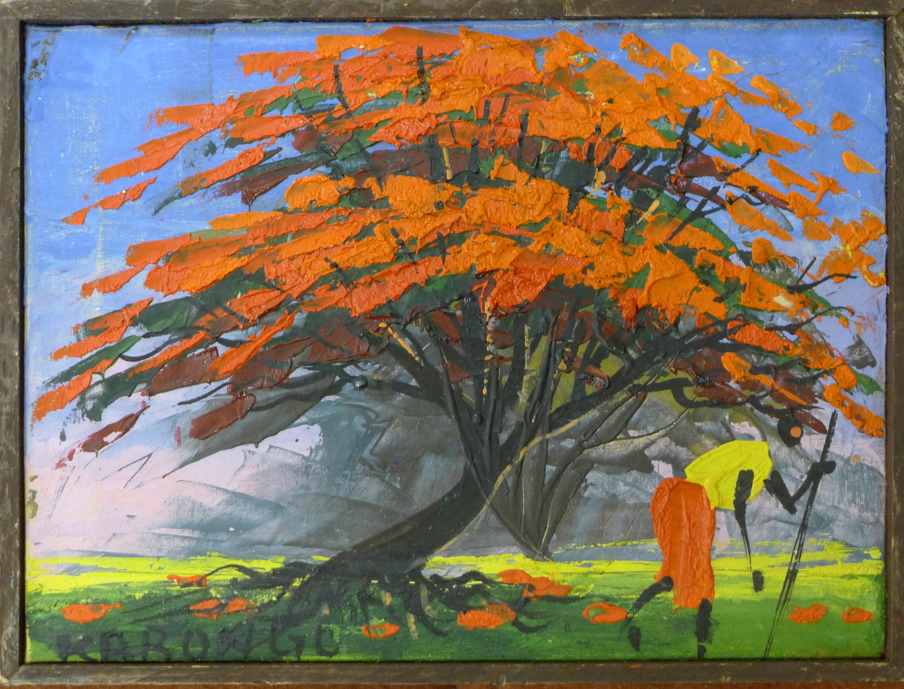 KABONGO (Angolan), "Red Tree", oil on canvas, signed and framed. 15 20 cm. - Image 2 of 3
