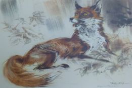 THOMPSON, RALPH (1913-2009) British (AR), Fox, print, signed, unframed. 37 x 54.5 cm.