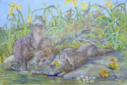 LISHMAN, JAMES (1931-2024) British (AR), Otters, oil on canvas, signed. 41 x 61 cm.