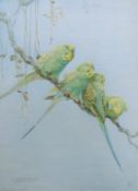 AUSTEN, WINIFRED (1876-1964) British (AR), 'A Conference', Budgies, print on silk?, unframed.