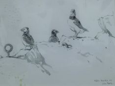 BUSBY, JOHN (1928-2015) British (AR), Puffins, two pen, ink pencil and watercolour pictures,